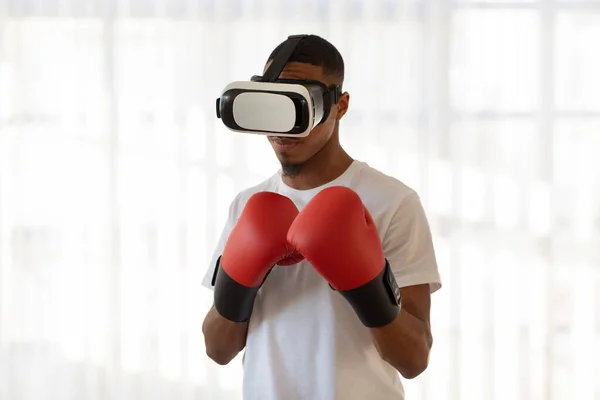 Бокс Віртуальній Реальності Цифровий Спортивний Успіх Спортивний Молодий Чорний Чоловік — стокове фото