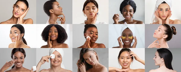 Gülümseyen Mutlu Genç Uluslararası Kadınlar Güzellik Hizmetinden Yaşlanma Karşıtı Rutin — Stok fotoğraf