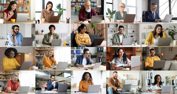 Coleção Empresários Multirraciais Homens Mulheres Felizes Diferentes Idades Estilos Trabalho — Fotografia de Stock