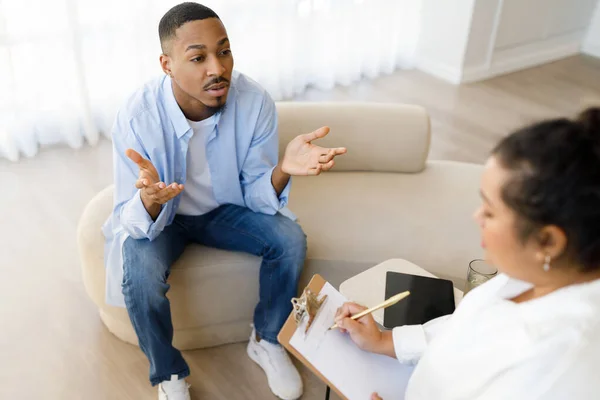High Angle View Young African American Man Have Therapy Session — Stock Photo, Image