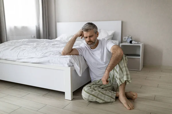 Frustrated Unhappy Pensive Handsome Grey Haired Bearded Middle Aged Man — Stock Photo, Image
