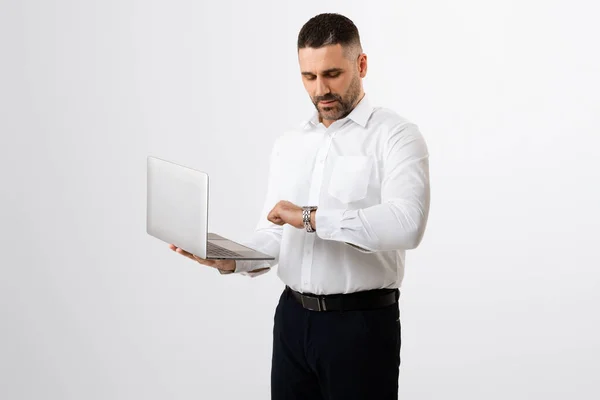 Carreira Negócios Gerenciamento Tempo Homem Negócios Meia Idade Usando Laptop — Fotografia de Stock