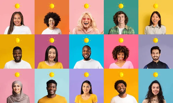 Leende Unga Multiracial Människor Med Sol Över Huvudet Njuta Fritid — Stockfoto