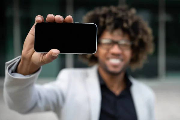 Tecnologías Modernas Concepto Empresarial Emocionado Hombre Negocios Negro Mediana Edad —  Fotos de Stock