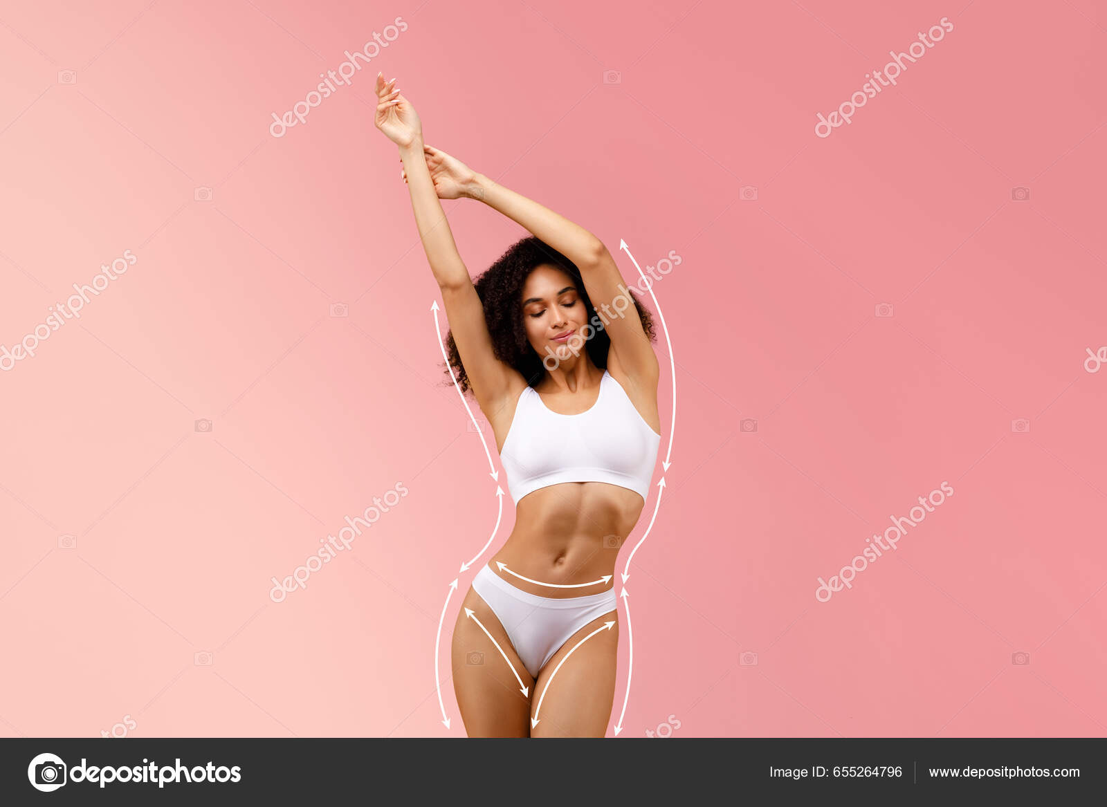 Bodycare Sculpting Concept Slim Young Black Lady White Top Bra Stock Photo  by ©Milkos 655264796