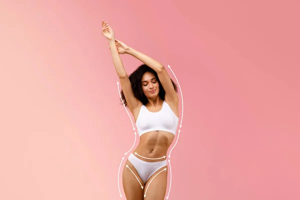 Bodycare Sculpting Concept Slim Young Black Lady White Top Bra Stock Photo  by ©Milkos 655264796