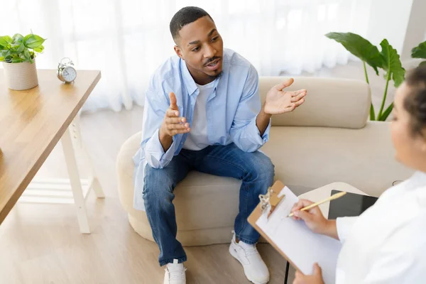 High Angle View Emotional African American Millennial Man Casual Have — Stock Photo, Image