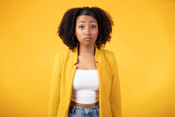 Bad Mood Negative Emotions Sad African American Lady Looking Camera — Stock Photo, Image