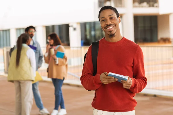 Positive Millennial Black Man Student Casual Books Ready Learning Lesson — Stock Photo, Image
