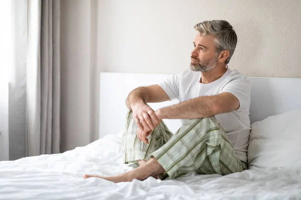 Lonely Pensive Upset Handsome Grey Haired Middle Aged Man Wearing — Stock Photo, Image