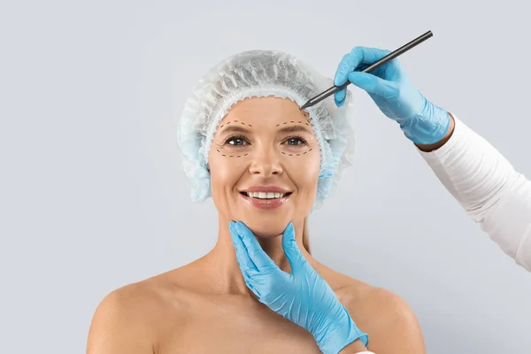 Studio Portrait Middle Aged Caucasian Half Naked Woman Medical Cap — Stock Photo, Image