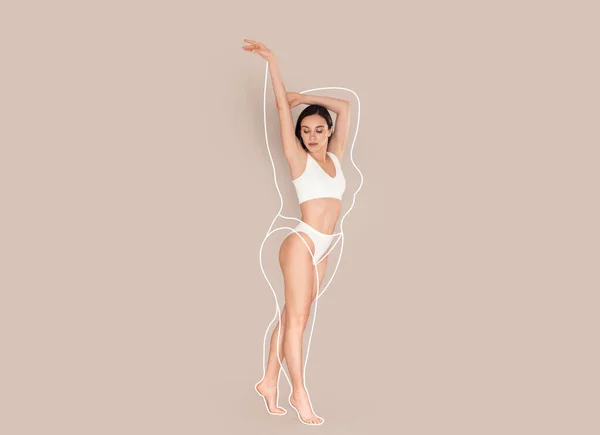 Slimming Concept Stunning Beautiful Young Slim Well Fit Woman White — Stock Photo, Image