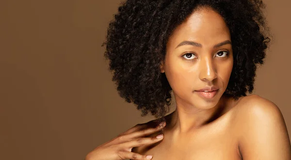 Closeup Studio Shot Hot Attractive Young Black Lady Bushy Hair — Stock Photo, Image