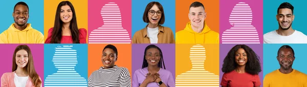 Portret Pozytywnej Inspiracji Młodych Ludzi Wielorasowych Kolorowym Tle Pracowni Przestrzenią — Zdjęcie stockowe