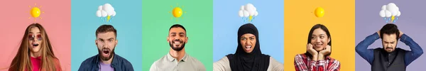 Collage Créatif Avec Groupe Personnes Exprimant Différentes Émotions Jeunes Hommes — Photo