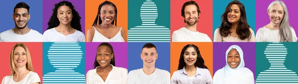 Kopfschuss Freudig Überraschter Alter Und Junger Unterschiedlicher Menschen Auf Farbigem — Stockfoto