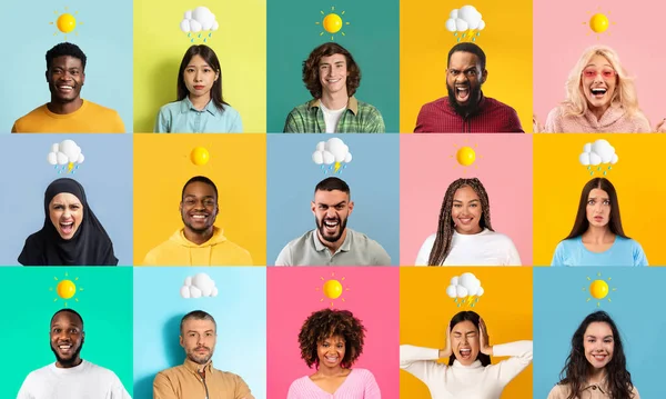 Emotional Diversity Group Young Multiethnic People Having Good Bad Mood — Stock Photo, Image