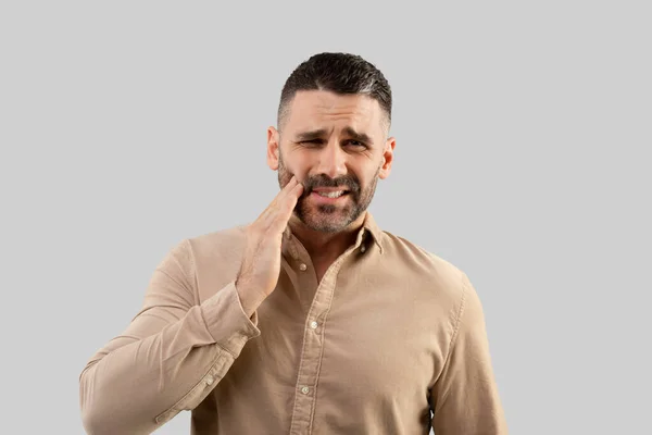 Unhappy Middle Aged Businessman Suffering Tooth Ache Having Gum Problems — Stock Photo, Image