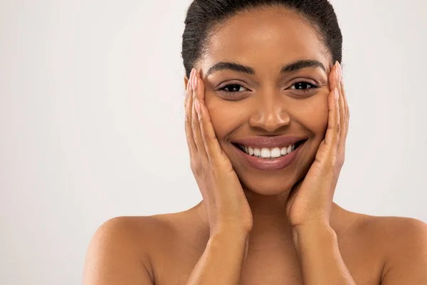 Youthful Glowing Skin Closeup Studio Shot Smiling Happy Beautiful Half — Stock Photo, Image