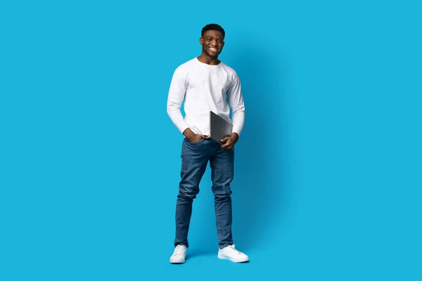 Jobs Occupations Cool Cheerful Handsome Young Black Guy Wearing Stylish — Stock Photo, Image