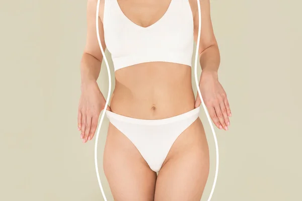 Medications Supplement Weight Loss Cropped Beautiful Young Lady White Underwear — Stock Photo, Image