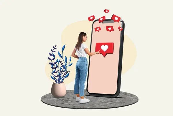 Ekranda Kalp Simgeleri Olan Akıllı Telefondan Üstün Olan Dev Ekran — Stok fotoğraf