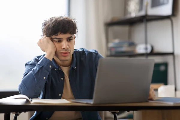 Boring Job Bored Arab Businessman Sitting Laptop Working Modern Office — Stock Photo, Image