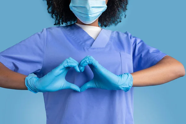 Junge Afrikanisch Amerikanische Chirurgin Ärztin Krankenschwester Blauer Uniform Schutzmaske Handschuhe — Stockfoto