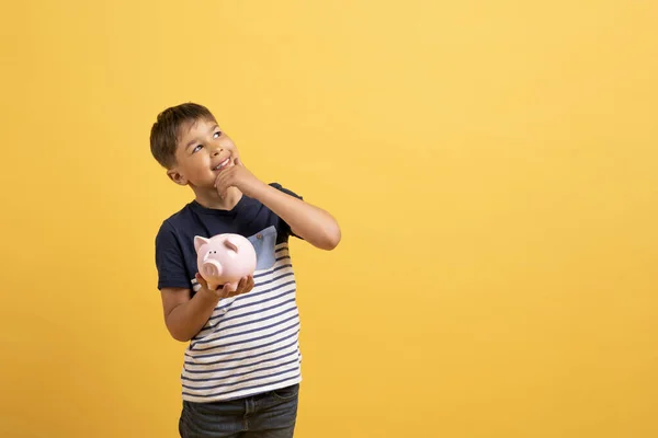 Kids Spendings Pocket Money Happy Excited Handsome School Aged Child — Stock Photo, Image