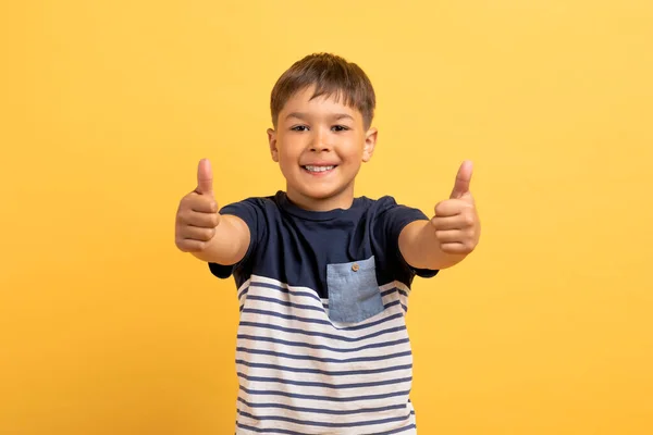 Cute Happy Cheerful Kid School Aged Boy Casual Shirt Showing — Stock Photo, Image