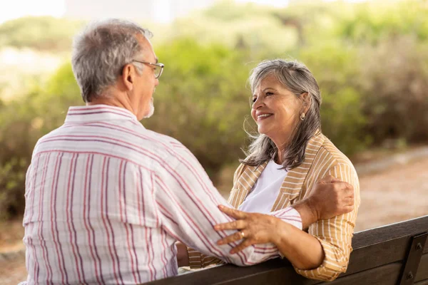 Positive Old European Wife Husband Enjoy Rest Relax Together Tender — Stock Photo, Image