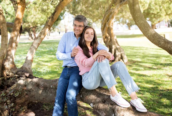 Portrait Romantic Mature Spouses Relaxing Outdoors Summer Park Loving Middle — Stock Photo, Image