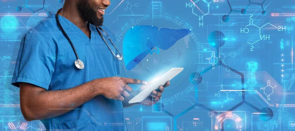 Orvosi Orvosi Technológia Futurisztikus Koncepció Vágott Fekete Orvos Segítségével Digitális — Stock Fotó