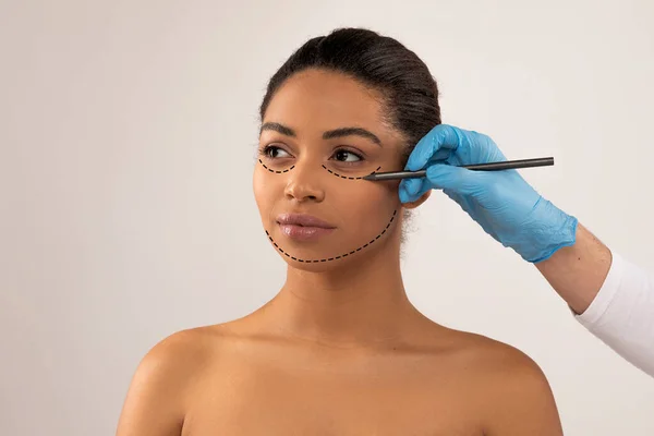 Plastische Chirurgie Konzept Zur Konturkorrektur Schönheitschirurg Oder Plastischer Chirurg Hand — Stockfoto