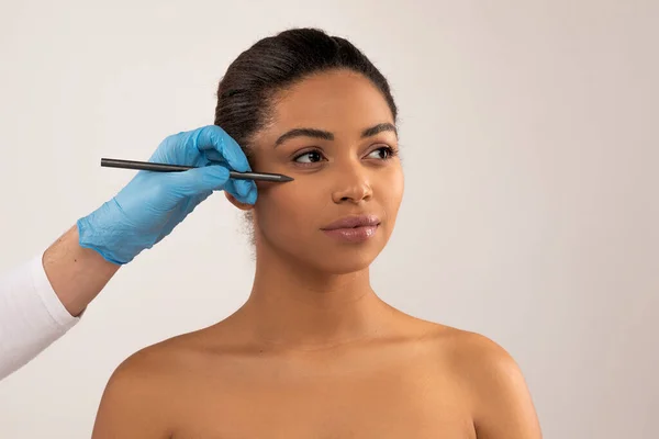 Medicina Estética Concepto Cosmetología Por Inyección Manos Cirujano Plástico Guantes — Foto de Stock