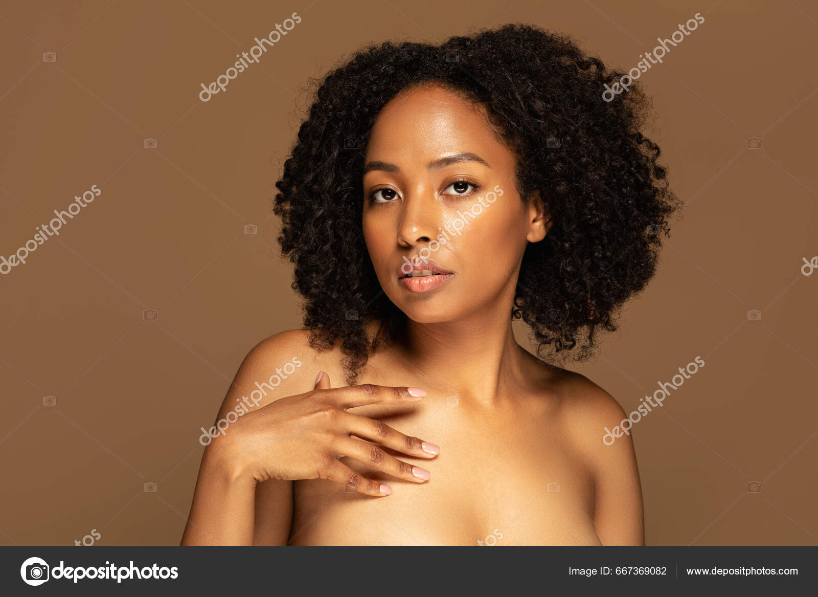 Sensual Hot Half Naked Pretty Young Black Woman Bushy Hair Stock