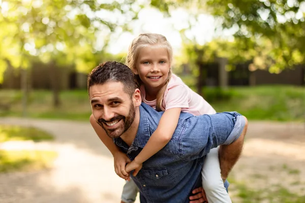 Riding High Love Happy Middle Aged Father Carrying Daughter His — Stock Photo, Image