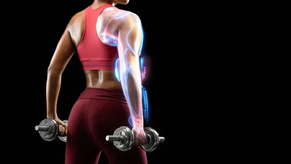 Spor Teknolojileri Kolunda Fütüristik Hologramı Olan Seksi Afro Amerikan Kadın — Stok fotoğraf