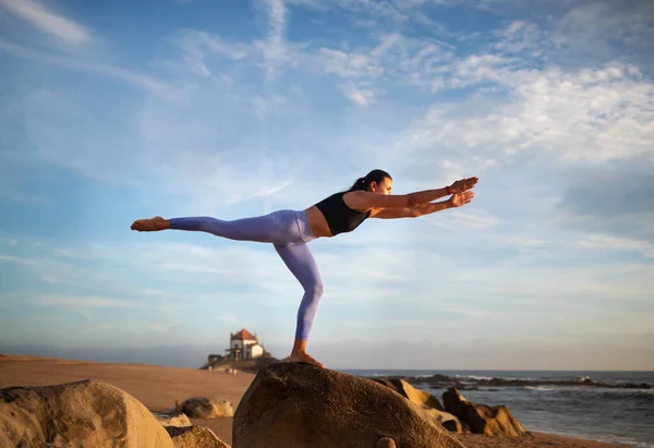 Millennial Slim Caucasian Lady Sportswear Practice Yoga Enjoy Breathing Exercises — Stock Photo, Image