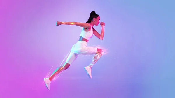 디지털 스포츠 핑크와 공기에서 스포티 스튜디오에서 화이트 핏웨어를 스포츠 활동적인 — 스톡 사진