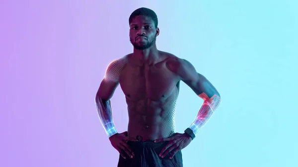 Digitales Sportkonzept Schöner Athletischer Junger Afroamerikanischer Sportler Mit Nacktem Oberkörper — Stockfoto