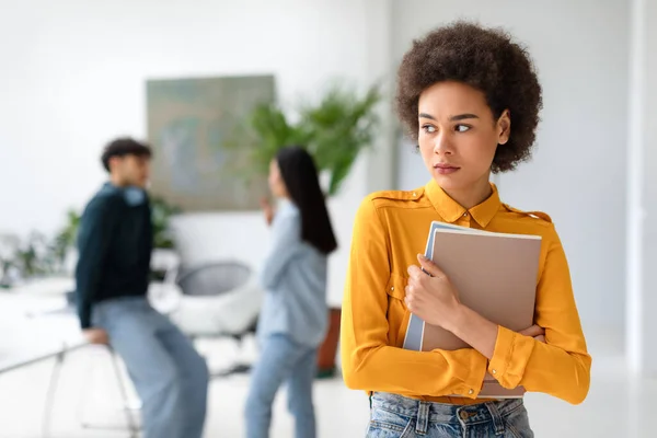 Sad African American Female Student Copybooks Hands Being Bullying Her — Stock Photo, Image