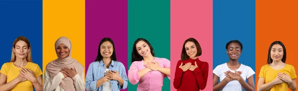 Amor Afecto Gratitud Gestos Humanos Concepto Emociones Mosaico Señoritas Jóvenes — Foto de Stock