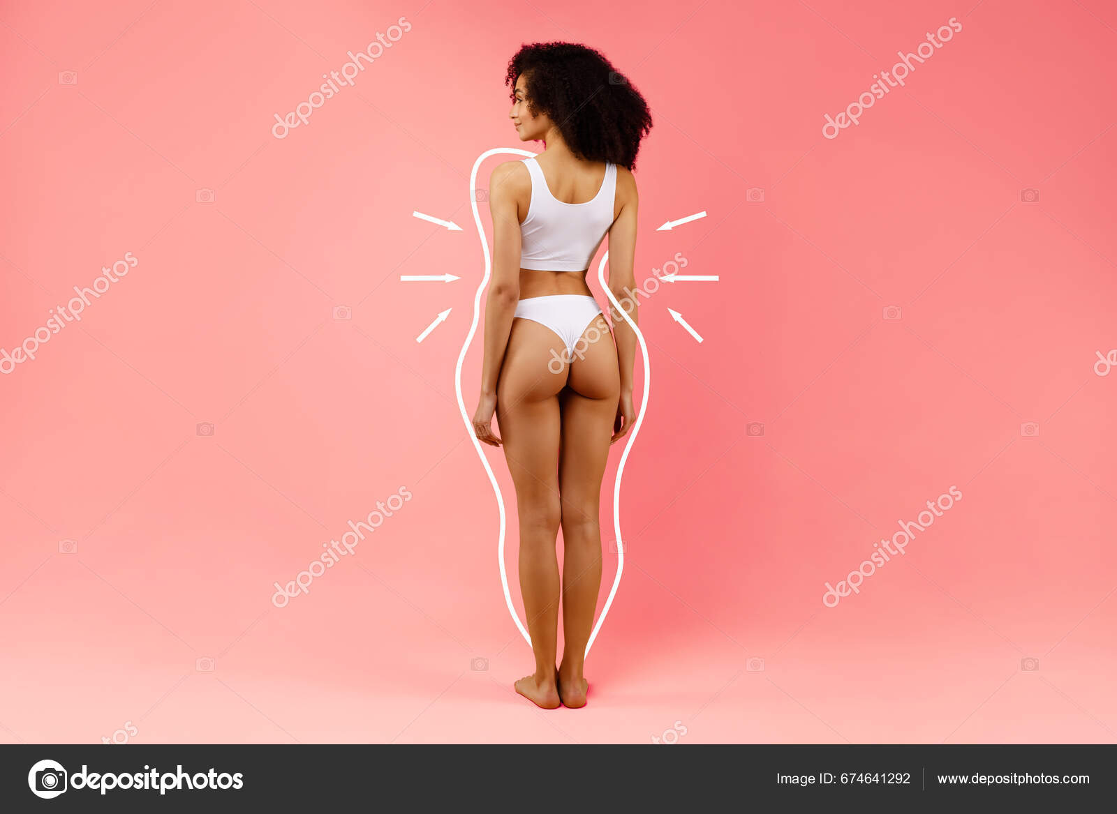 Bodycare Slimming Concept Back View Skinny Black Lady White Lingerie Stock  Photo by ©Milkos 674641292