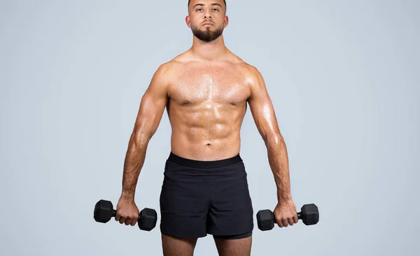 Ruhiger Schweiß Schöner Kräftiger Muskulöser Millennial Europäer Mit Bart Nacktem — Stockfoto