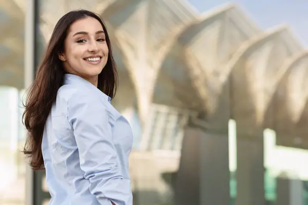 Glad Pretty Confident Millennial Businesswoman Manager Student Enjoy Work City — Stock Photo, Image