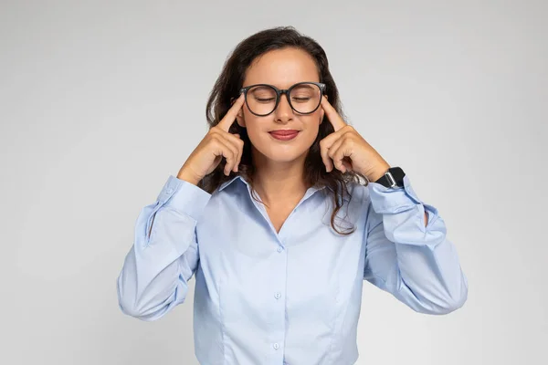 Happy Pensive Millennial Caucasian Lady Manager Teacher Formal Wear Glasses — Stock Photo, Image