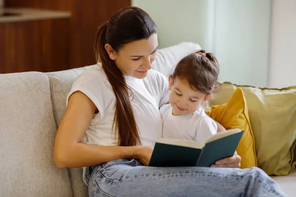 Baby Development Beautiful Young Mother Reading Book Her Cute Toddler — Stock Photo, Image