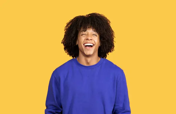 Portrait Happy Laughing Young Black Guy Looking Camera Positive Millennial — Stock Photo, Image
