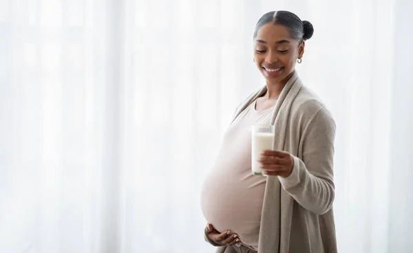 Lactation Breastfeeding Concept Pregnant Black Woman Standing Next Window Home — Stock Photo, Image
